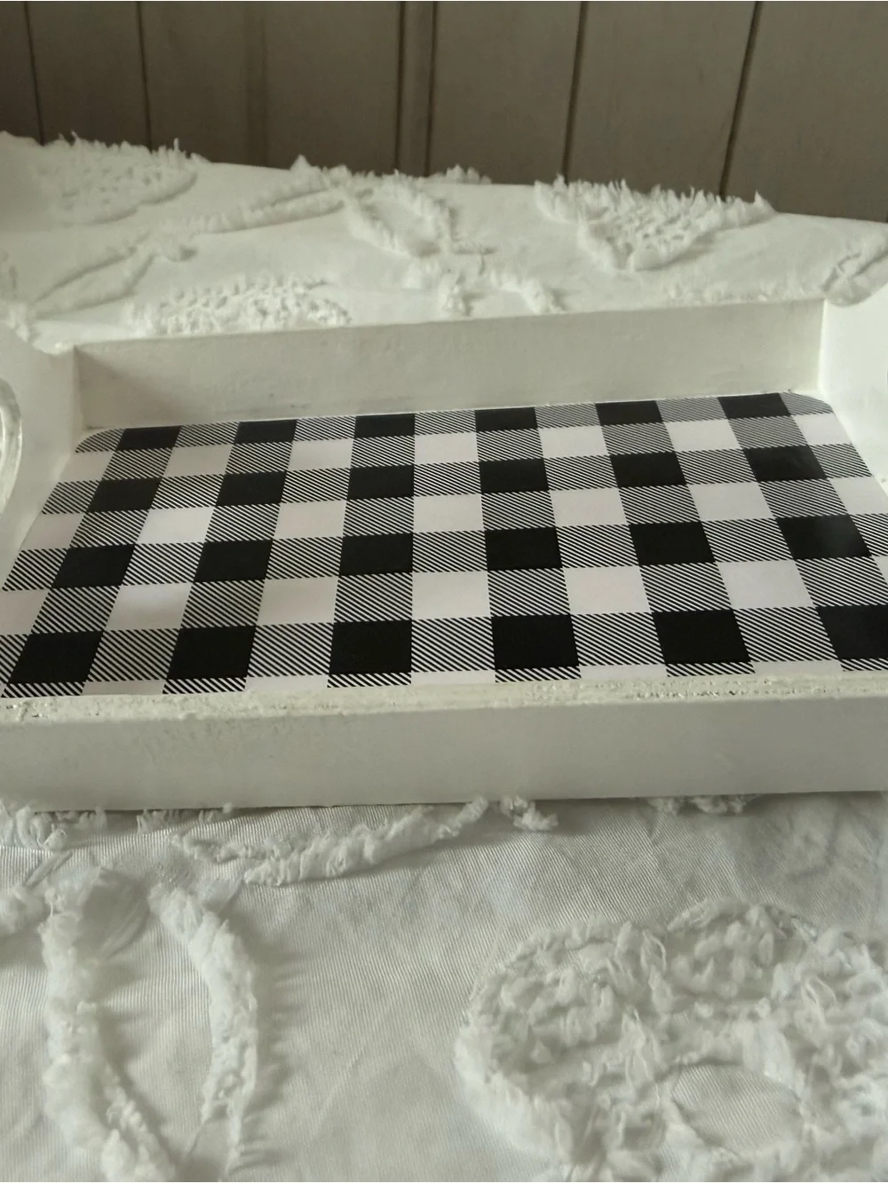 White Decorative Storage Tray with Black Check Pattern